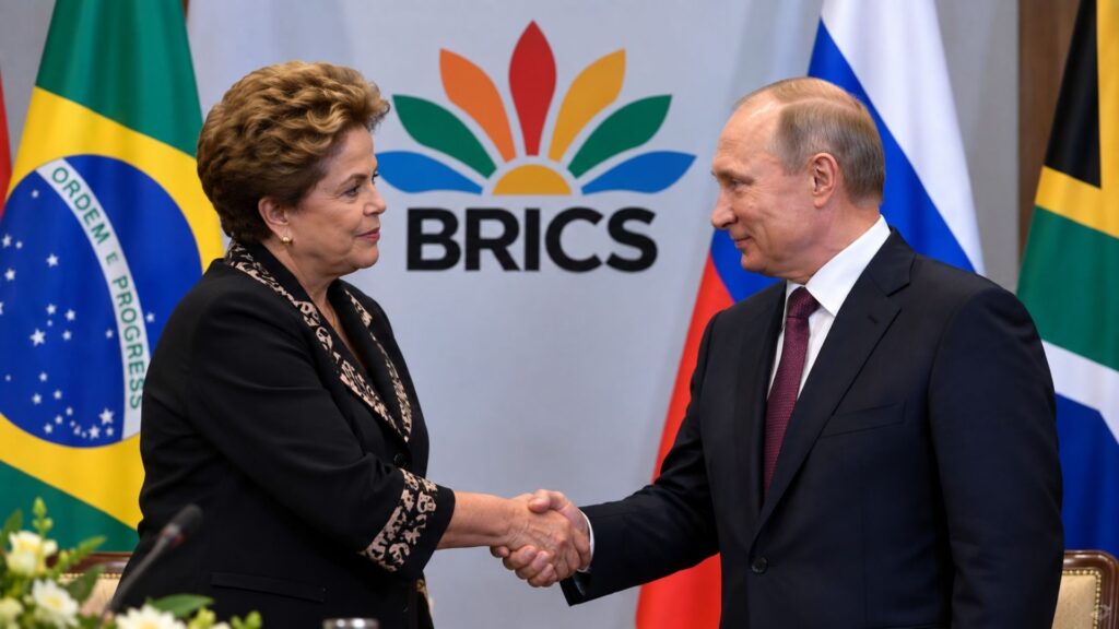 Dilma Rousseff afirma a Putin que Rússia desempenha papel decisivo no Novo Banco de Desenvolvimento e diz que instituição encontrou caminho para corrigir o que classificou como “profunda injustiça”, enquanto novas transações no país permaneciam suspensas desde decisão tomada pelo banco em 2022