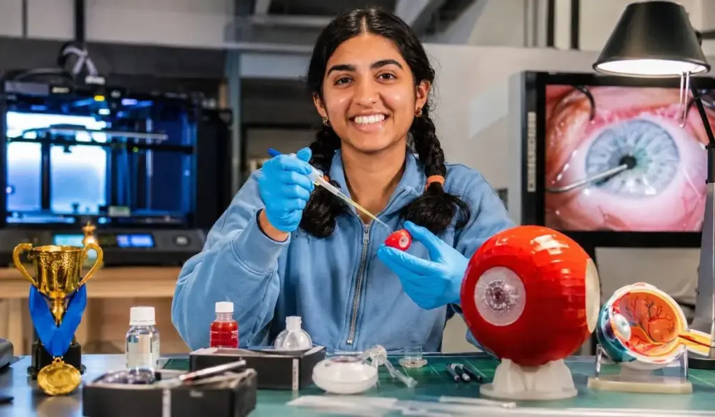 Depois que o avô recebe diagnóstico de glaucoma, estudante da Flórida usa as impressoras 3D da própria escola para fabricar um olho humano sintético em que futuros médicos podem treinar procedimentos sem colocar pacientes em risco e leva a invenção ao 1º lugar em competição nacional nos EUA Depois que o avô recebe diagnóstico de glaucoma, estudante da Flórida usa as impressoras 3D da própria escola para fabricar um olho humano sintético em que futuros médicos podem treinar procedimentos sem colocar pacientes em risco e leva a invenção ao 1º lugar em competição nacional nos EUA