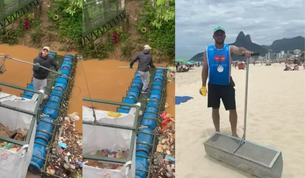Paranaense vê rio onde nadava na infância virar depósito de lixo, começa prendendo resíduos com tambores e redes, é chamado de “louco”, mas transforma a ideia em máquina com esteira que já retirou mais de 40 toneladas do rio e leva a experiência para as praias, onde cria peneira gigante que já movimentou cerca de R$ 1,1 milhão