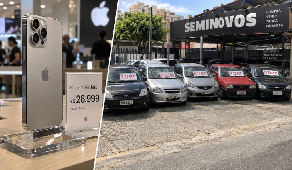 Novo iPhone 18 chega ao Brasil custando o preço de um carro inteiro: veja 5 usados que você pode comprar pelo valor do smartphone da Apple Novo iPhone 18 chega ao Brasil custando o preço de um carro inteiro: veja 5 usados que você pode comprar pelo valor do smartphone da Apple