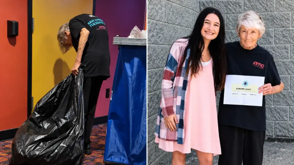 Cliente vê funcionária de 85 anos limpando cinema após décadas de trabalho, grava a cena sem saber seu nome e mais de 7.500 pessoas arrecadam o equivalente a R$ 751 mil para que ela possa escolher quando parar