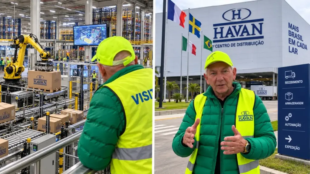 Dono da Havan, Luciano Hang, viaja por França, Suécia e Itália em busca de automação para o centro de distribuição da Havan em Barra Velha, complexo de 200 mil m² que movimenta cerca de 3 milhões de produtos por dia e receberá R$ 100 milhões para chegar a 250 mil m² até 2027
