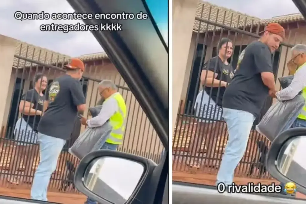 Enquanto entregava um pedido, o entregador viu outro colega chegar com novas encomendas para a mesma pessoa, riu da coincidência e postou a cena no TikTok no sábado (29), vídeo que chegou a 273,8 mil visualizações e virou vitrine de encontros parecidos nos comentários