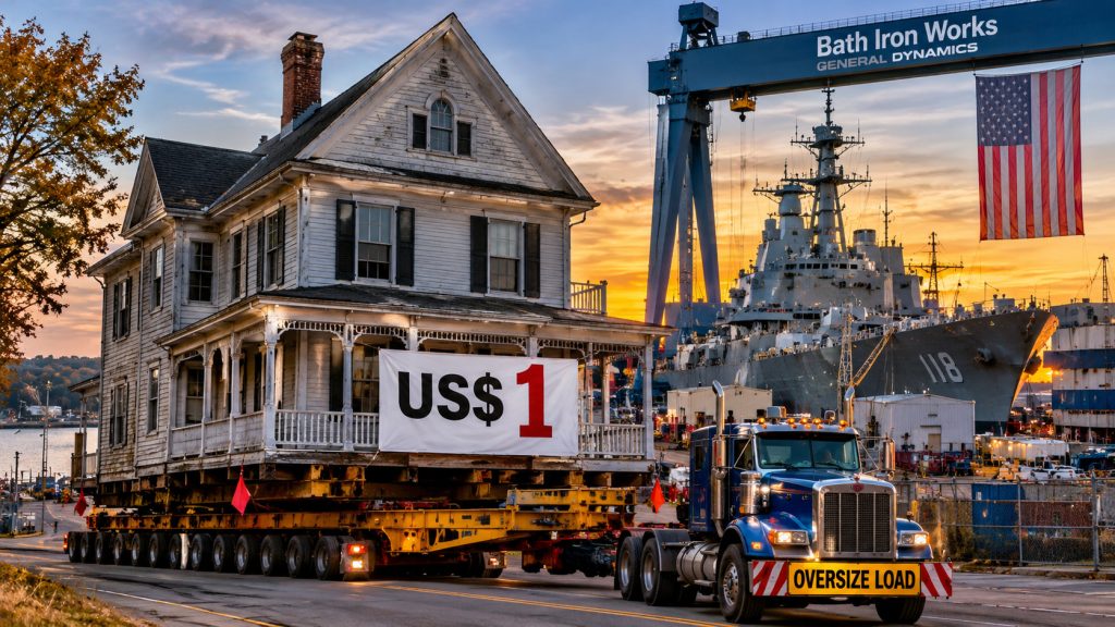 Estaleiro coloca casa centenária de construtor naval à venda por US$ 1, mas comprador terá de pagar todo o transporte, comprovar recursos e remover o imóvel até novembro de 2027