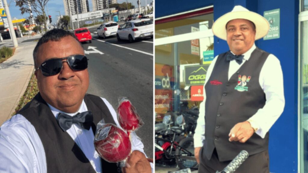 Ex-morador de rua se reergue vendendo doces nos semáforos de SC, cria sistema em que entrega o produto sem exigir pagamento imediato e confia que o cliente fará o Pix depois; anos mais tarde, vende 300 morangos a R$ 15 e fatura R$ 4,5 mil em poucas horas