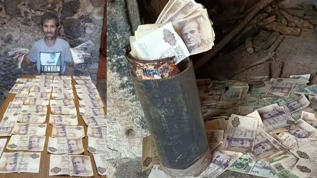 Homem compra casa abandonada havia quase 40 anos na Espanha, começa a reformar o imóvel e encontra seis potes de Nesquik escondidos com nove milhões de pesetas, cerca de € 54 mil, usa parte do dinheiro para recuperar o telhado e depois descobre que os últimos milhões já não podiam ser trocados por euros