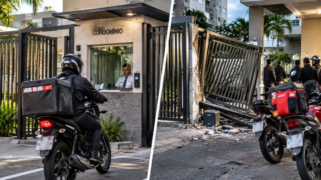 Porteiro reclama do barulho de moto durante entrega em condomínio de São Gonçalo, motoboy reage e registra o momento em que o porteiro saca uma arma; vídeo circula nas redes, provoca protesto no dia seguinte e reacende debate sobre tensão, segurança e rotina dos entregadores de aplicativo Porteiro reclama do barulho de moto durante entrega em condomínio de São Gonçalo, motoboy reage e registra o momento em que o porteiro saca uma arma; vídeo circula nas redes, provoca protesto no dia seguinte e reacende debate sobre tensão, segurança e rotina dos entregadores de aplicativo