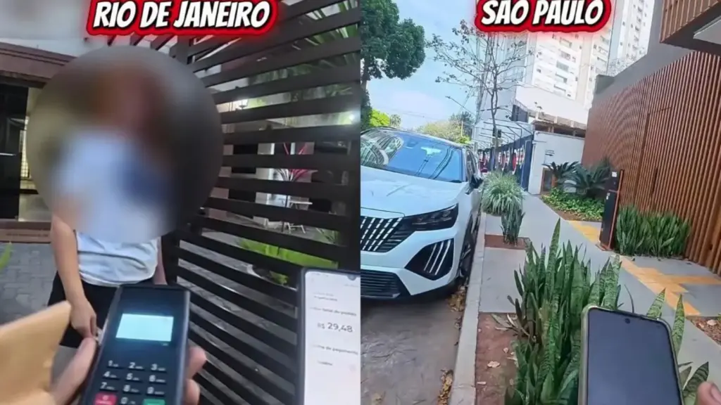 Clientes do Rio reclamam ao receber delivery no portão do condomínio, motoboy responde que a questão é “descer e não reclamar” e explica que em São Paulo os consumidores já ficam na porta aguardando; vídeo ultrapassa 1,2 milhão de visualizações e reacende debate sobre pressão, espera e rotina dos entregadores de aplicativo