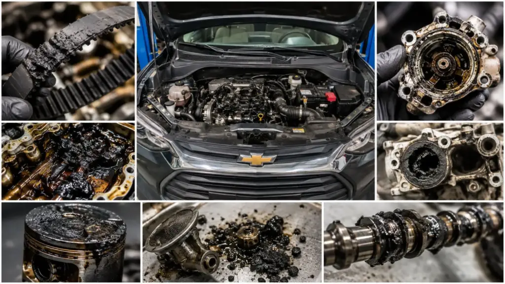 Correia banhada a óleo da Chevrolet vira terror: Proprietário de Chevrolet Tracker com 99 mil km apresenta falha grave, vê a correia banhada a óleo se esfarelar e contaminar o sistema de lubrificação; na oficina, mecânicos encontram bomba de vácuo danificada, componentes obstruídos por resíduos da correia e prejuízo chega aos R$ 10 mil