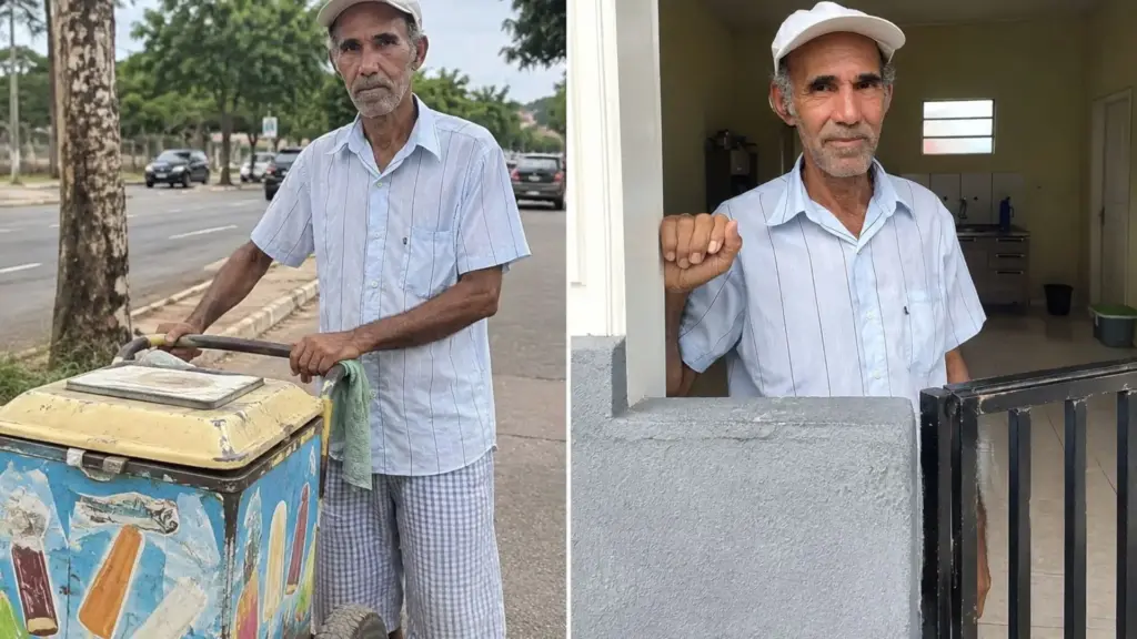 Vendedor de picolés passa o dia sem conseguir vender e recebe ajuda de um policial para esvaziar o carrinho; ao descobrir que ele dependia das vendas para comer e pagar aluguel, mobilização cria campanha que arrecada mais de R$ 100 mil e ajuda trabalhador a recomeçar em uma casa própria mobiliada