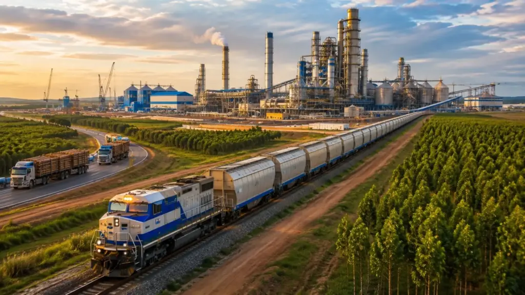 Maior fábrica de celulose do mundo vai ficar no Brasil, gerar 20 mil empregos e ferrovia própria de 47 km com 721 vagões vai tirar cerca de 190 viagens diárias de caminhões das rodovias