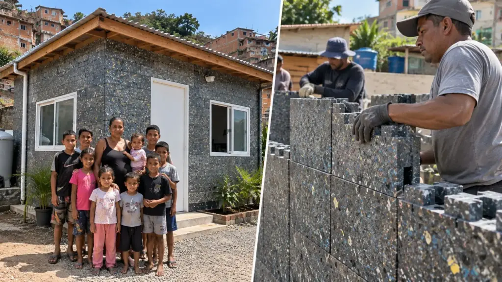 Tijolos com os dias contados: mãe de 9 filhos recebe casa de 27 m² feita com 2 toneladas de plástico reciclado e erguida em apenas 15 horas em São Paulo