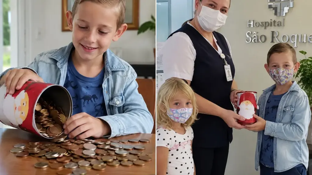 Aos 7 anos, menino junta moedas em Carlos Barbosa, abre o próprio cofrinho, arrecada R$ 91,60 e entrega pessoalmente a doação ao hospital da cidade