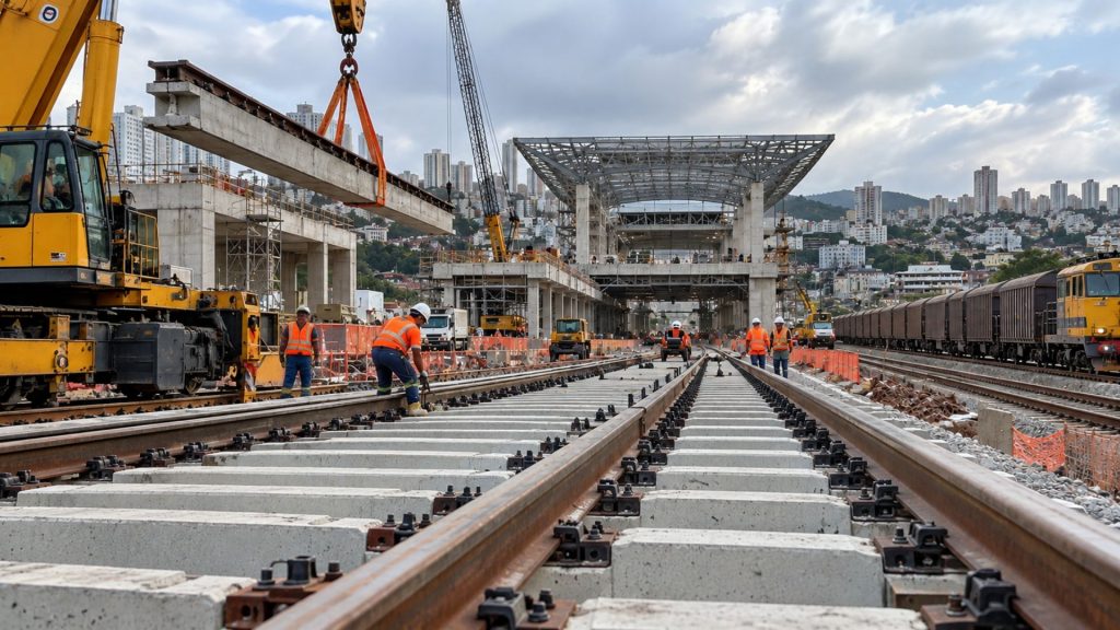 Com mais de 2.500 toneladas de aço, Linha 2 do metrô de BH avança com três novas estações, 21 km de trilhos e 35 mil dormentes para levar a rede até o Barreiro