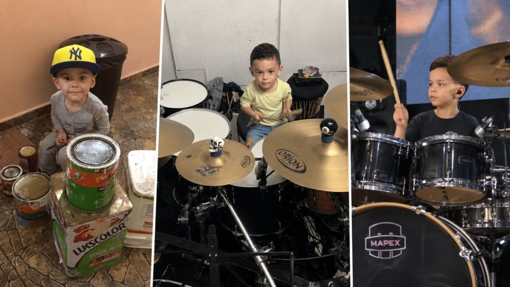 Criança brasileira toca bateria de adulto, acompanha músicas que nunca ouviu e sonha em se tornar baterista famoso no futuro Criança brasileira toca bateria de adulto, acompanha músicas que nunca ouviu e sonha em se tornar baterista famoso no futuro