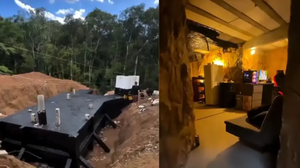 Influencer de Santa Catarina constrói bunker subterrâneo em área rural de Joinville, instala porta de 150 quilos que ainda receberá placas de blindagem e afirma que a principal regra para sobreviver a cenários extremos não é ter o abrigo mais caro, mas manter o local e os suprimentos completamente escondidos