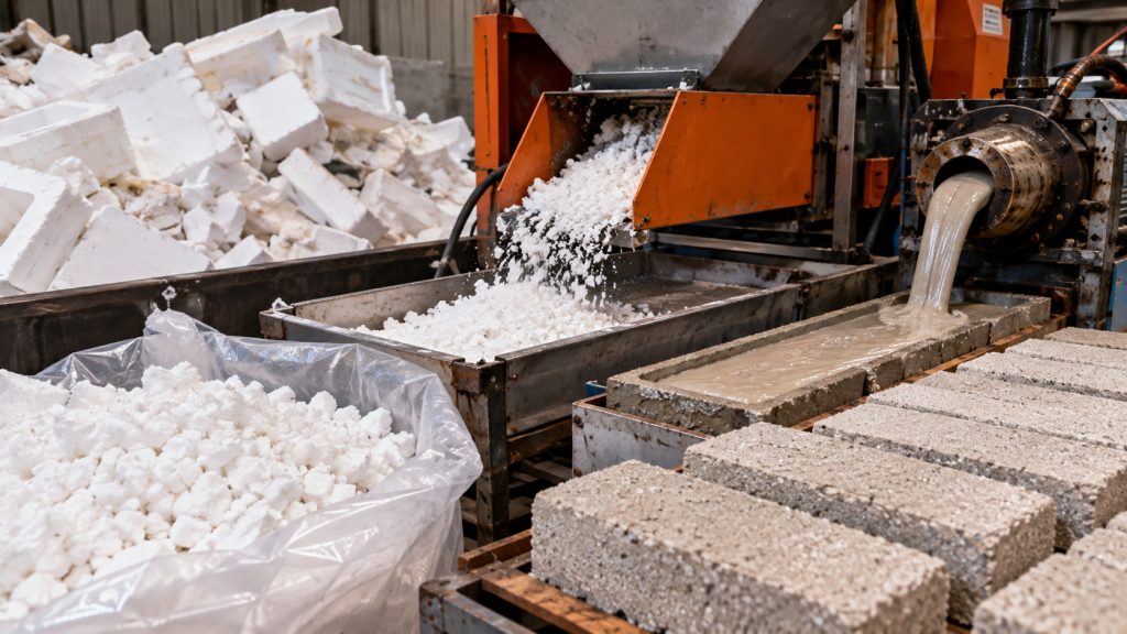 Isopor descartado ganha segunda vida e vira tijolos e resina impermeável para construção civil em projeto que reaproveita um dos resíduos mais difíceis de reciclar