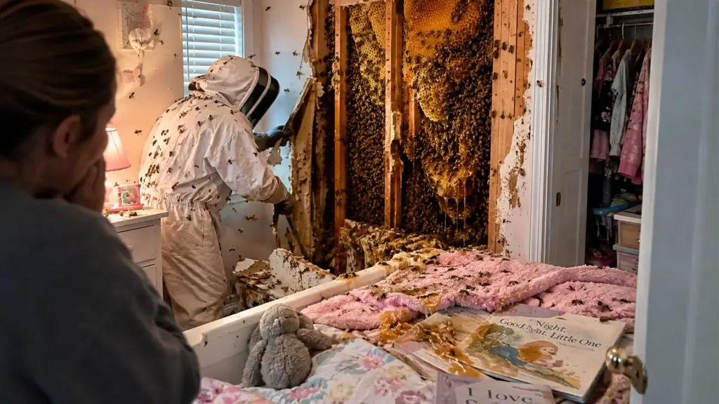 Menina de 3 anos diz aos pais que ouve “monstros” dentro da parede do quarto, família inicialmente culpa desenho animado e câmera térmica revela colônia com até 70 mil abelhas; retirada expõe mais de 45 kg de favos e deixa cerca de US$ 20 mil em danos sem cobertura do seguro Menina de 3 anos diz aos pais que ouve “monstros” dentro da parede do quarto, família inicialmente culpa desenho animado e câmera térmica revela colônia com até 70 mil abelhas; retirada expõe mais de 45 kg de favos e deixa cerca de US$ 20 mil em danos sem cobertura do seguro