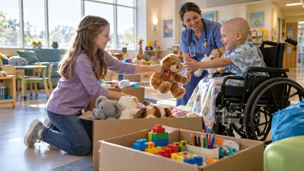 Aos 9 anos, menina arrecada US$ 1,5 mil, compra brinquedos e atividades e entrega pessoalmente os presentes a crianças hospitalizadas em Iowa Aos 9 anos, menina arrecada US$ 1,5 mil, compra brinquedos e atividades e entrega pessoalmente os presentes a crianças hospitalizadas em Iowa