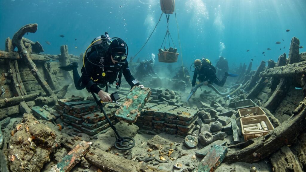 Mergulhador encontra estranhos “biscoitos de metal” no Mediterrâneo e revela navio de 3.300 anos com 10 toneladas de cobre, uma tonelada de estanho, ouro e marfim; arqueólogos fazem 22.413 mergulhos para retirar a carga