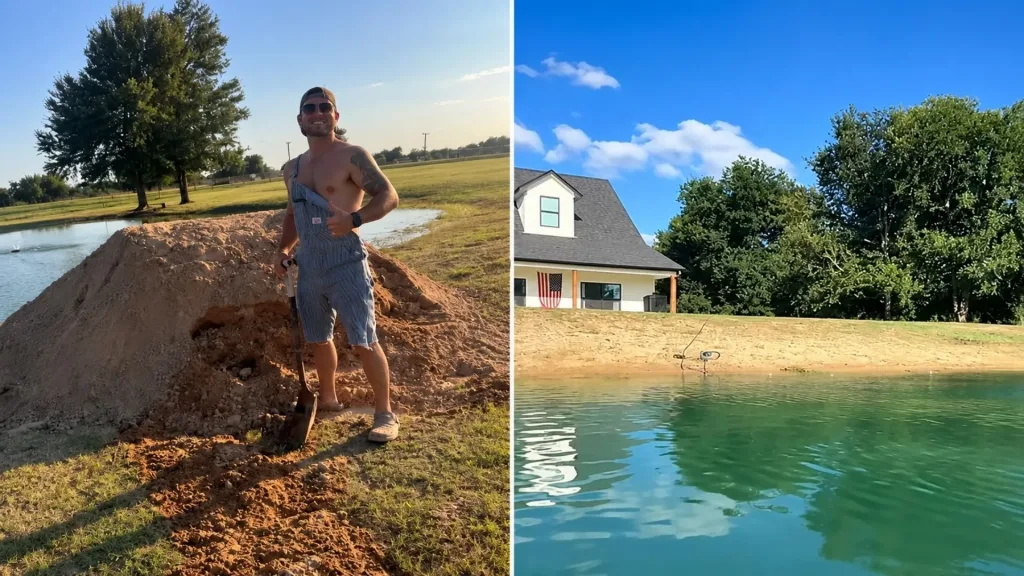 Morador cava por dois dias um enorme buraco de 24 por 24 metros e até 5,5 metros de profundidade, desembolsa cerca de US$ 4,5 mil na escavação e não paga nada pela água: espera a chuva completar o lago natural em aproximadamente um mês