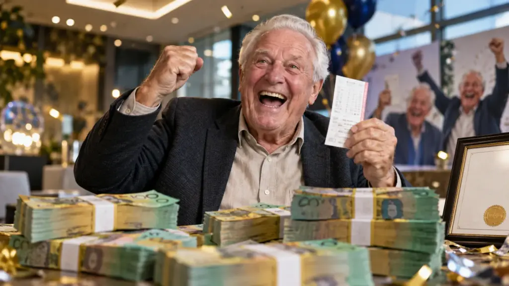 Aposentado de 79 anos ganha A$ 1 milhão na mesma loteria australiana pela segunda vez, retorna à sala de vencedores três anos depois e decide dividir o dinheiro com a família
