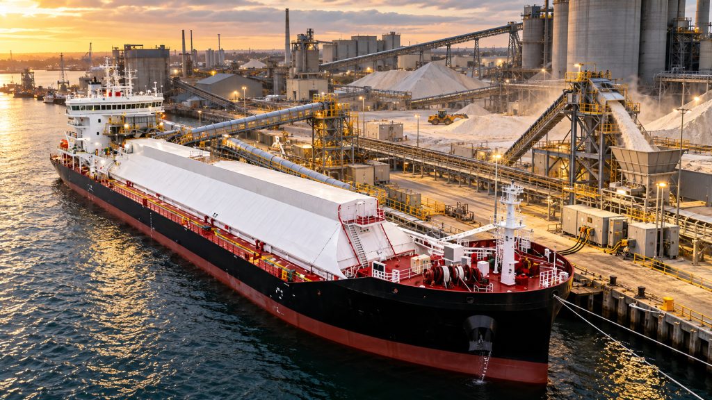 Navio elétrico de 125 metros leva calcário à fábrica de cimento na Austrália, descarrega a própria carga e recarrega baterias enquanto está atracado
