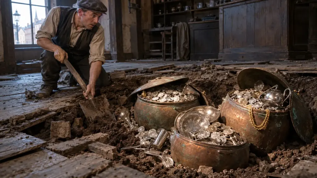 Pedreiro retira o piso de um imóvel em Estocolmo, encontra um tesouro escondido de quase 200 anos, com mais de 18 mil moedas, ouro e mais de 200 quilos de prata