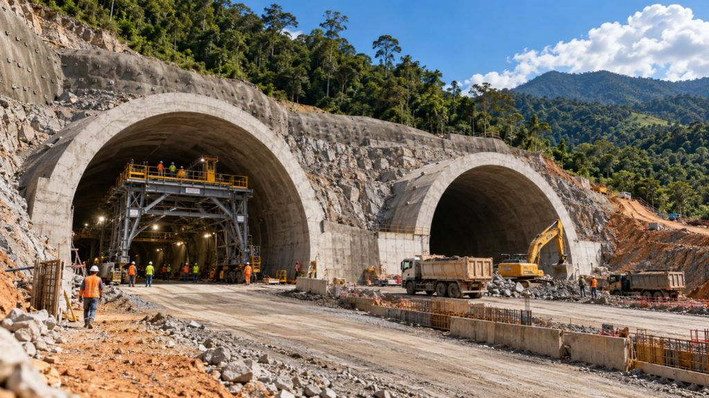 Obra de R$ 1 bilhão em SC avança com túnel duplo de mais de 1 km, usa pórtico móvel no “teto” e integra contorno de 24 km da BR-280 com entrega prevista para 2027