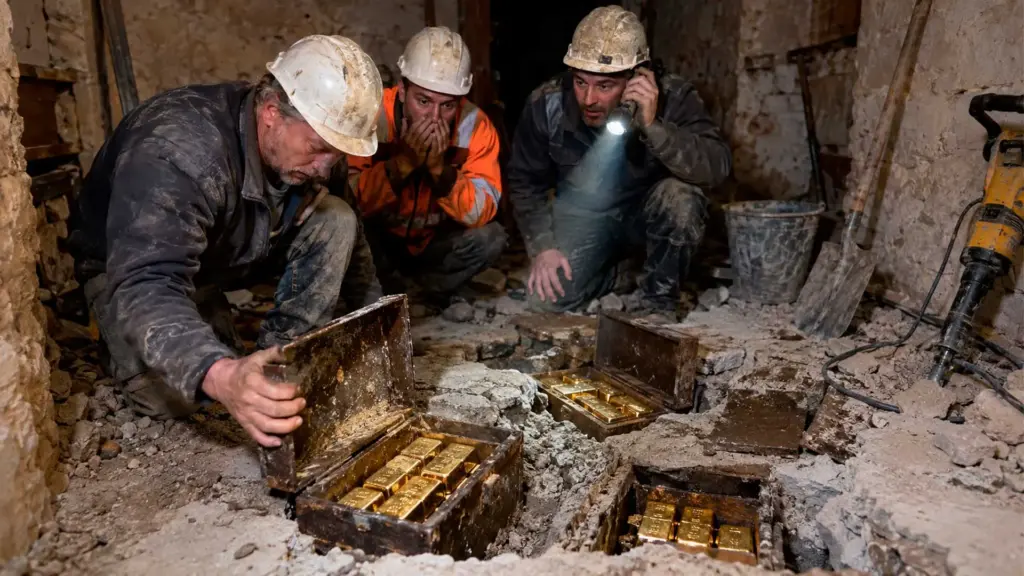 Três operários quebram laje de concreto durante reforma de porão, pensam ter encontrado explosivos e retiram 34 barras de ouro escondidas sob o piso, tesouro vendido por € 1 milhão gera disputa e divisão acaba na Justiça francesa Três operários quebram laje de concreto durante reforma de porão, pensam ter encontrado explosivos e retiram 34 barras de ouro escondidas sob o piso, tesouro vendido por € 1 milhão gera disputa e divisão acaba na Justiça francesa