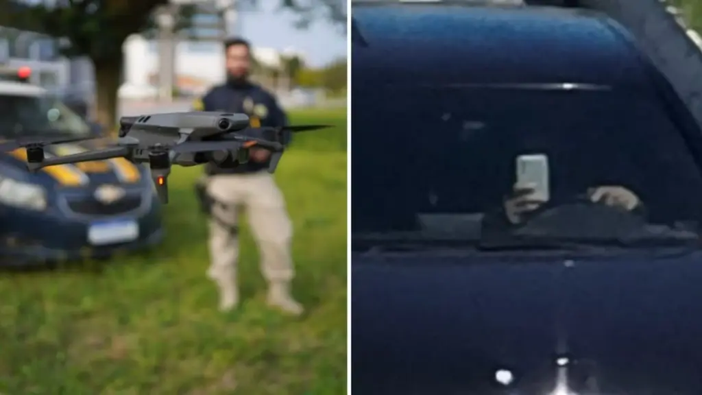PRF usa drones a 10 a 20 metros de altura e com zoom de até 7x para flagrar motoristas usando celular em rodovias de Santa Catarina, enquanto equipes em solo fazem a abordagem e aplicam multa de R$ 293,47, já que o sistema aéreo não autua automaticamente PRF usa drones a 10 a 20 metros de altura e com zoom de até 7x para flagrar motoristas usando celular em rodovias de Santa Catarina, enquanto equipes em solo fazem a abordagem e aplicam multa de R$ 293,47, já que o sistema aéreo não autua automaticamente