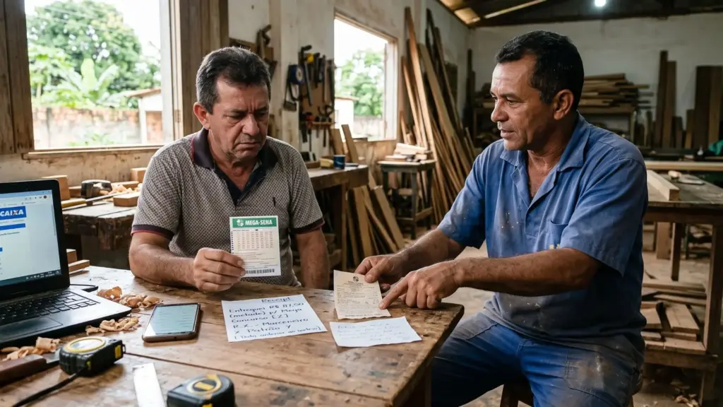 Patrão e marceneiro fazem aposta juntos, acertam prêmio de R$ 27,8 milhões na Mega-Sena, mas patrão fica com o bilhete e tenta receber tudo sozinho