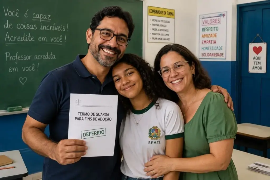 Professor do Ceará que elogiava uma aluna de 13 anos em casa desde o início do ano encontra, meses depois, o nome da menina no Sistema Nacional de Adoção, percebe que o destino tinha cruzado os dois caminhos e a adota com a esposa, transformando a sala de aula em família Professor do Ceará que elogiava uma aluna de 13 anos em casa desde o início do ano encontra, meses depois, o nome da menina no Sistema Nacional de Adoção, percebe que o destino tinha cruzado os dois caminhos e a adota com a esposa, transformando a sala de aula em família