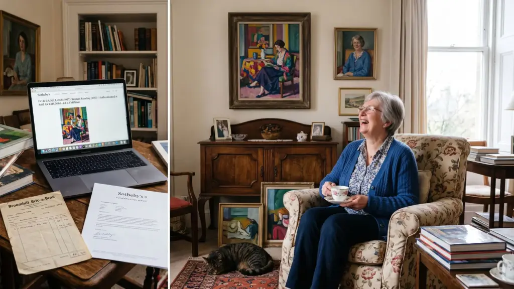 Professora de arte aposentada paga menos de R$ 513 por quadro em brechó, convive com a pintura por quase 60 anos e descobre com ajuda de inteligência artificial que tinha na sala uma obra de F.C.B. Cadell, depois autenticada e vendida por cerca de R$ 1,3 milhão Professora de arte aposentada paga menos de R$ 513 por quadro em brechó, convive com a pintura por quase 60 anos e descobre com ajuda de inteligência artificial que tinha na sala uma obra de F.C.B. Cadell, depois autenticada e vendida por cerca de R$ 1,3 milhão