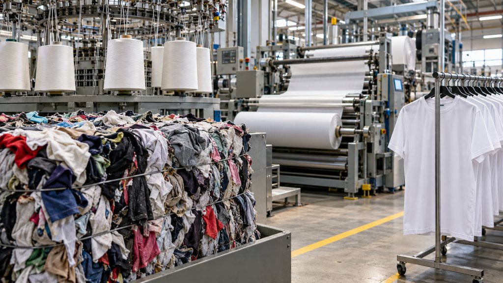 Resíduos têxteis e plásticos viraram camisetas em três países europeus, com fibras recicladas tão resistentes e fáceis de tingir quanto as virgens