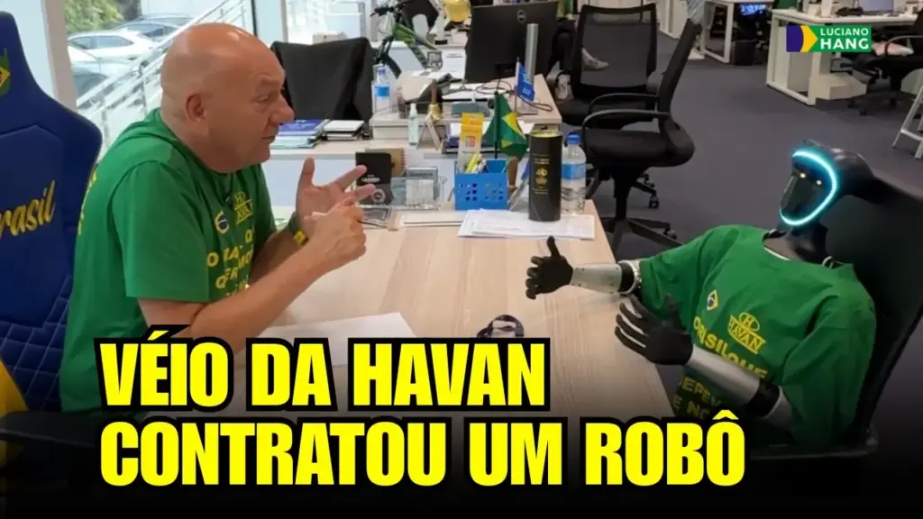 Luciano Hang coloca robô humanoide “Zé Bot” para encarar rotina completa na Havan em Santa Catarina: máquina entrega relatório ao RH, trabalha no computador, circula entre funcionários, dança e toca sino no fim do expediente