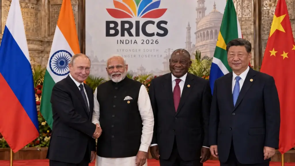 Sem Lula na cúpula da Índia, BRICS assina declaração contra tarifas unilaterais e medidas que violem regras da OMC, critica protecionismo e sanções sem aval da ONU e defende maior capacidade de reação do comércio global, enquanto Brasil enfrenta tarifas de 25% e 12,5% impostas pelos EUA