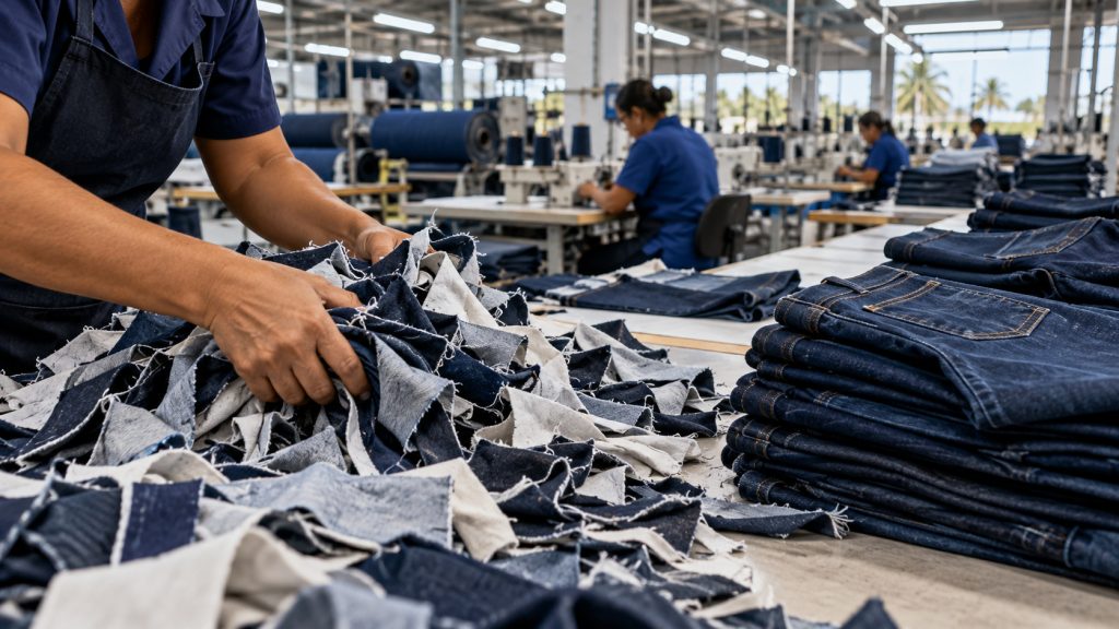 Sobras da fábrica da Riachuelo em Natal vão à Paraíba, voltam como fio e entram em mais de 41 mil peças de jeans