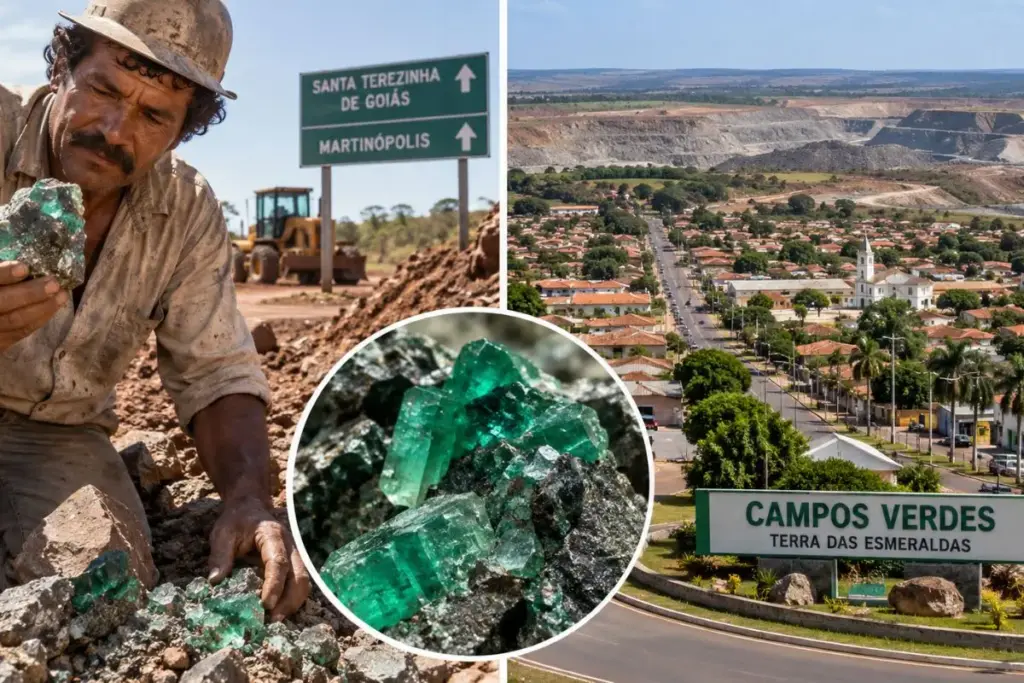 Trabalhador de estrada encontra em março de 1981, ao abrir a ligação entre Santa Terezinha de Goiás e Martinópolis, pedras verdes que os primeiros compradores juraram ser turmalinas, e o achado de Diolino Gonçalves da Silva revela uma das maiores jazidas de esmeralda do mundo e faz nascer Campos Verdes, cidade que chegou a 40 mil moradores no auge do garimpo