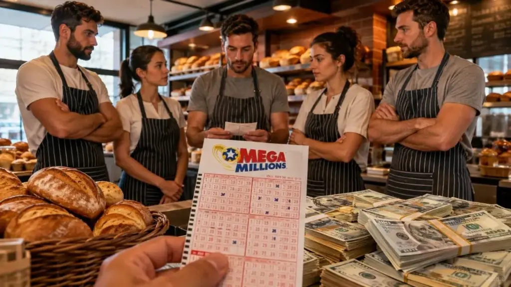 US$ 9 viram uma briga por US$ 118 milhões depois que funcionários de uma padaria reinvestem prêmio de bolão no sorteio seguinte, acertam a fortuna e deixam três colegas fora da divisão; eles vão à Justiça alegando que ajudaram a gerar o dinheiro usado para comprar o bilhete milionário