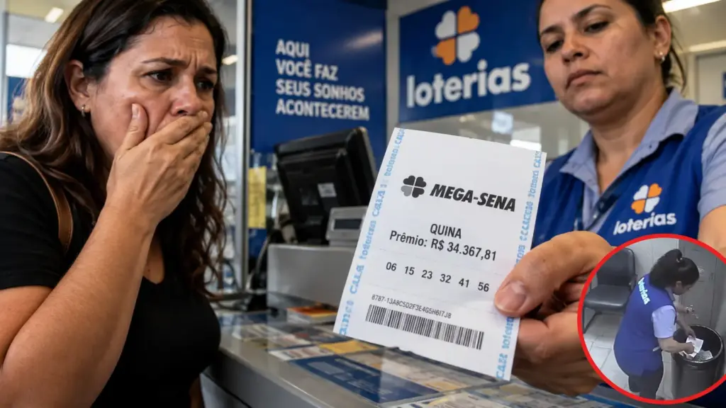Cliente acerta quina da Mega Sena, vai até lotérica para conferir a aposta, recebe a notícia de que não ganhou nada, confere novamente em casa e câmeras mostram a atendente guardando o bilhete de R$ 34 mil Cliente acerta quina da Mega Sena, vai até lotérica para conferir a aposta, recebe a notícia de que não ganhou nada, confere novamente em casa e câmeras mostram a atendente guardando o bilhete de R$ 34 mil