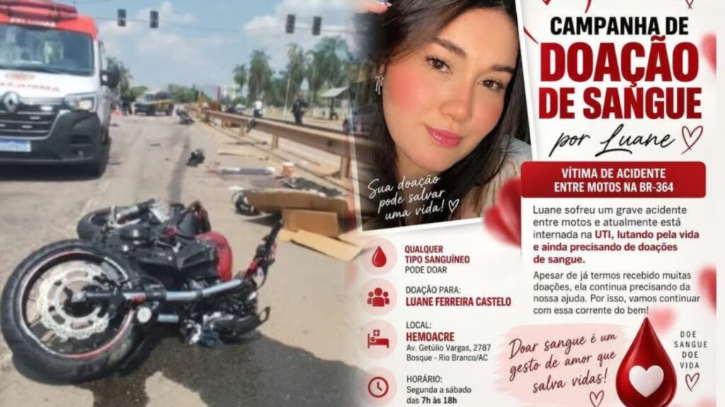 Internada após colisão fatal que vitimou motorista de app, jovem de 21 anos precisa urgentemente de doação de sangue