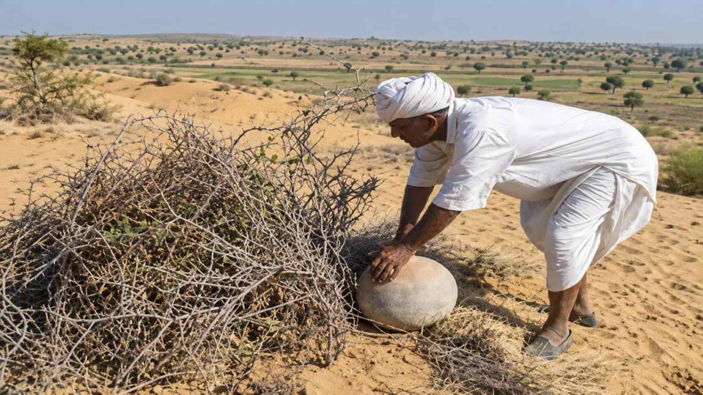 Agricultor leva água pelo deserto, planta 27 mil árvores uma por uma e cria uma barreira verde para impedir que a areia avance sobre sua aldeia