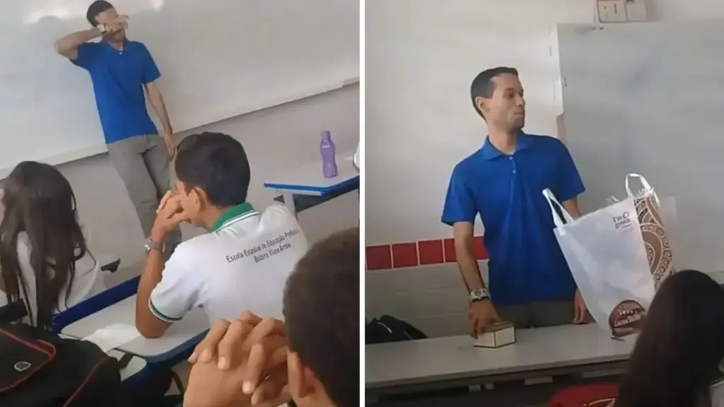 Alunos descobrem que o professor estava dormindo na escola após ficar sem salário, fizeram uma rifa, juntaram R$ 400 e o surpreenderam em sala de aula com o dinheiro, mensagens e um abraço coletivo Alunos descobrem que o professor estava dormindo na escola após ficar sem salário, fizeram uma rifa, juntaram R$ 400 e o surpreenderam em sala de aula com o dinheiro, mensagens e um abraço coletivo