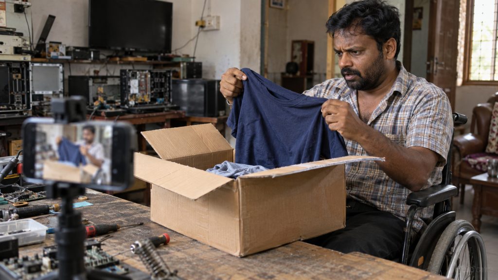 Homem com deficiência compra projetor pela Amazon, recebe camisetas dentro da caixa e tem reembolso recusado mesmo após filmar abertura; Justiça determina indenização de 35 mil rúpias Homem com deficiência compra projetor pela Amazon, recebe camisetas dentro da caixa e tem reembolso recusado mesmo após filmar abertura; Justiça determina indenização de 35 mil rúpias