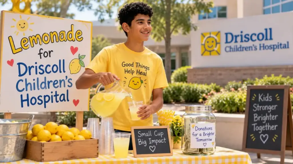 Aos 13 anos, menino deixa hospital após quatro dias internado com pneumonia, monta banca de limonada, arrecada US$ 500 e volta à unidade para entregar pessoalmente o dinheiro aos profissionais que cuidaram dele; servindo limonada à equipe, ainda consegue outros US$ 85 em gorjetas para doar