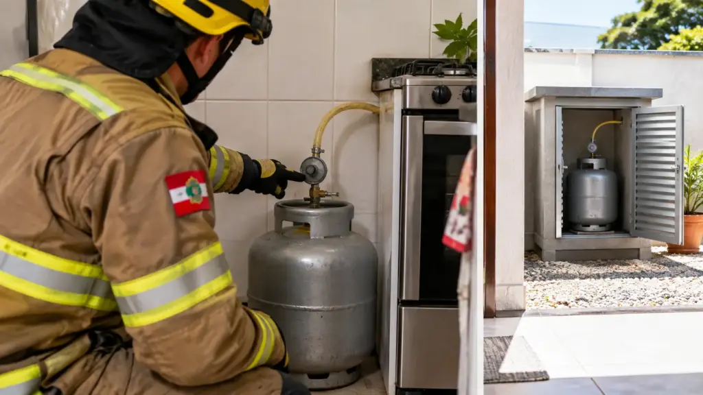 Botijão de gás mal instalado pode transformar um vazamento em incêndio ou explosão: Bombeiros alertam onde colocar o GLP, como protegê-lo e quais cuidados reduzem o risco dentro de casa Botijão de gás mal instalado pode transformar um vazamento em incêndio ou explosão: Bombeiros alertam onde colocar o GLP, como protegê-lo e quais cuidados reduzem o risco dentro de casa