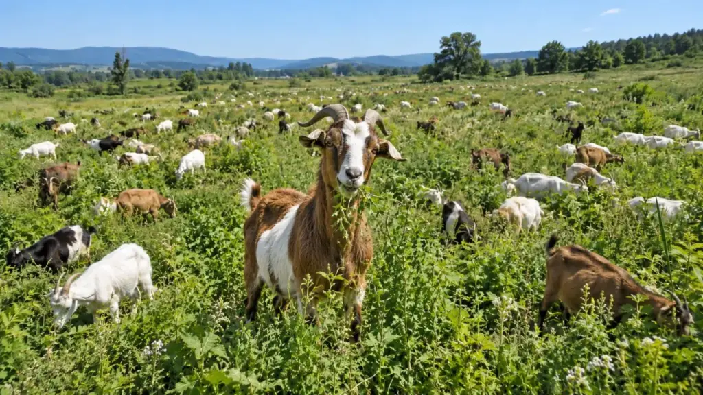 Cerca de 300 cabras são soltas em encostas tomadas por ervas daninhas nos EUA para alcançar áreas onde máquinas não chegam; elas comem plantas invasoras, adubam o solo e ajudam a vegetação nativa a voltar