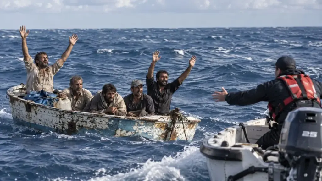 Cinco pescadores passam 55 dias à deriva no mar após barco apresentar problemas e sobrevivem com peixes, água da chuva e líquido retirado do motor; eles saíram do Peru para trabalhar no Pacífico quando o alternador quebrou apenas dois dias depois, deixando-os sem comunicação nem navegação até serem encontrados por um atuneiro equatoriano