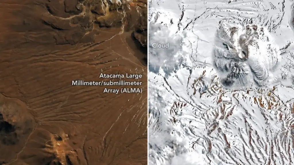 Considerado um dos lugares mais secos do planeta, Deserto do Atacama surpreende ao ficar coberto de neve após tempestades levarem precipitação dos Andes até perto do Pacífico Considerado um dos lugares mais secos do planeta, Deserto do Atacama surpreende ao ficar coberto de neve após tempestades levarem precipitação dos Andes até perto do Pacífico
